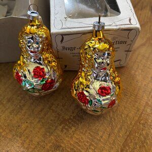 Lot 2 vintage Inge Glas handblown Christmas Lady holding Flowers original boxes